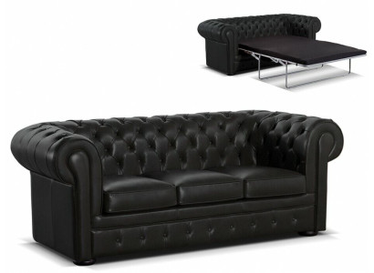 Canapé Chesterfield en cuir noir design élégant 3 places