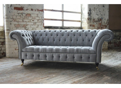 Élégant canapé de salon de luxe Chesterfield gris 3 places