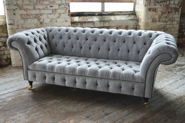 Élégant canapé de salon de luxe Chesterfield gris 3 places