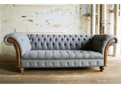Élégant canapé 3 places Chesterfield gris de luxe pour le salon