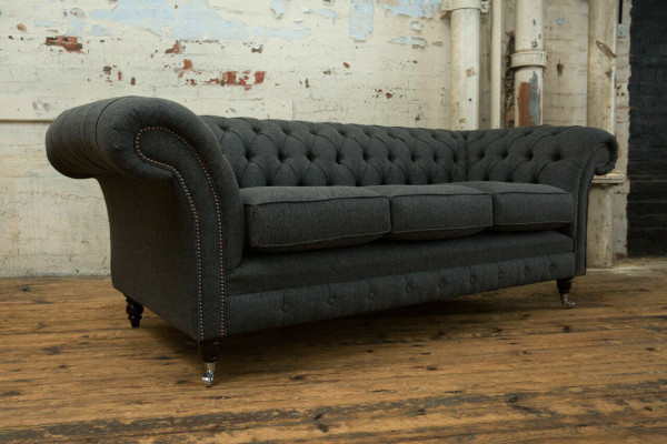 Canapé capitonné Chesterfield noir designer 3 places Canapé de salon
