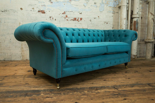 Canapé Chesterfield turquoise Designer 3 places Canapé de luxe pour salon
