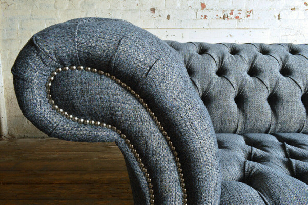 Canapé de designer en tissu gris Chesterfield 3 places de luxe