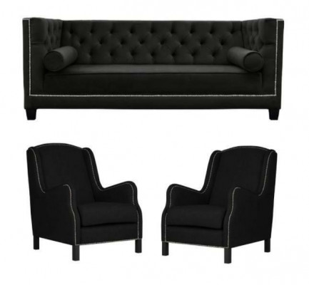 Ensemble de canapés noirs Trois places Fauteuil Tissu Canapé Suite 3+1+1
