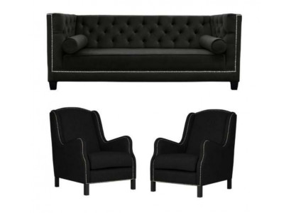 Ensemble de canapés noirs Trois places Fauteuil Tissu Canapé Suite 3+1+1