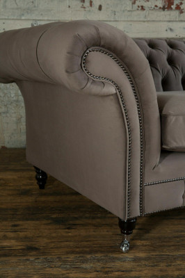Canapé de salon 3 places Chesterfield de luxe en lin couleur taupe