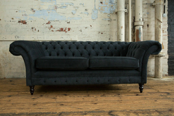 Elégant canapé Chesterfield noir design 3 places couchage de luxe