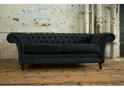 Elégant canapé Chesterfield noir design 3 places couchage de luxe