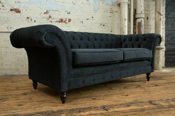 Elégant canapé Chesterfield noir design 3 places couchage de luxe
