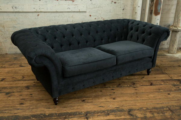 Elégant canapé Chesterfield noir design 3 places couchage de luxe