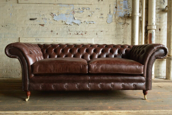 Canapé de salon moderne Chesterfield luxueux en cuir marron 3 places