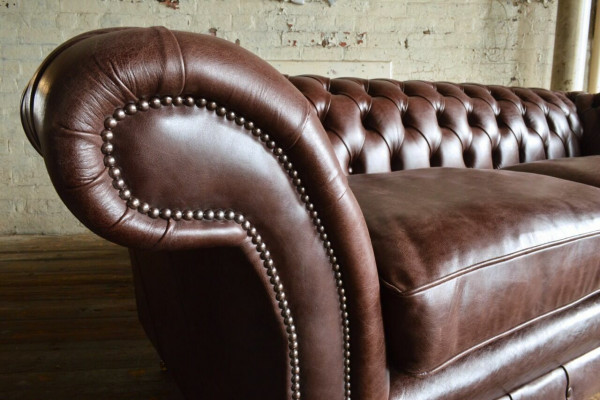 Canapé de salon moderne Chesterfield luxueux en cuir marron 3 places