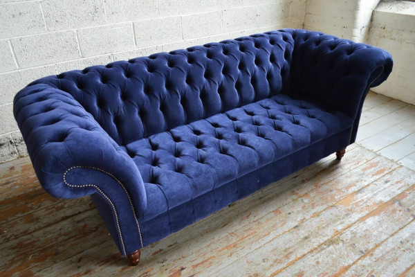 Canapé Chesterfield bleu Design Upholstery Canapés Canapés Tissu Textile en Cuir