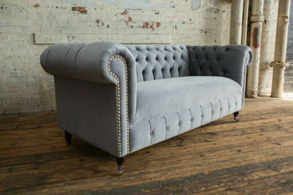 Tissu d'ameublement gris Chesterfield 3 places canapé de salon moderne