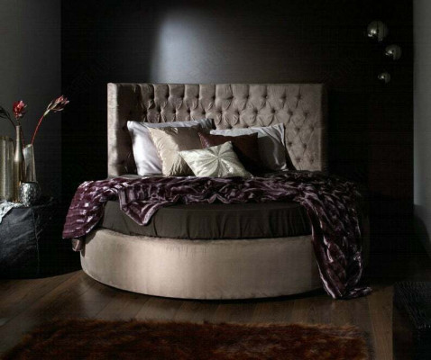 Lit rond de luxe Chesterfield Lit rond classique en velours textile hôtel en cuir nouveau