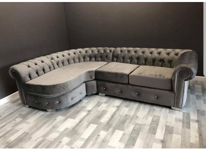 Canapé de salon gris Chesterfield Rembourrage Siège Suite Coin Groupe