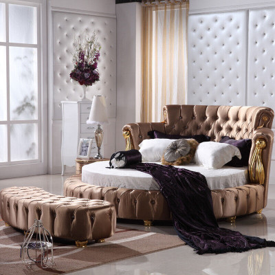 Lit rond Chesterfield Designer Lits ronds Chambre Textile Cuir
