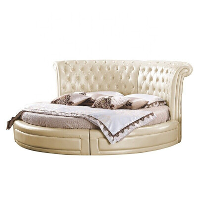 Lit rond Chesterfield Designer Lit rond Chambre Textile en cuir Lits rembourrés