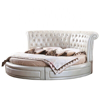 Lit rond Chesterfield Designer Lit rond Chambre Textile en cuir Lits rembourrés