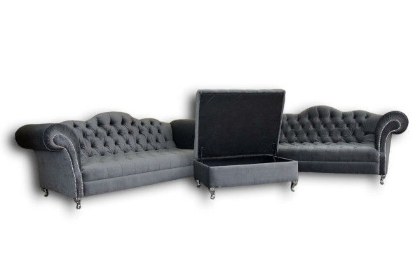 Ensemble de canapé 3+2 places + Tabouret Canapé Chesterfield Tissu Canapé en cuir