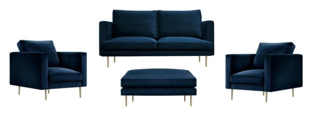 Groupe de canapés Siège Fauteuil Tabouret Mobilier Textile Tissu Bleu Deux places Salon neuf