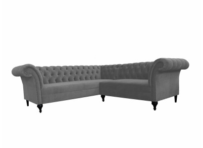 Canapé d'angle Chesterfield gris Canapé d'angle Designer L-shape en velours