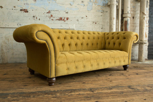 Canapé trois places de luxe Chesterfield design jaune pour salon