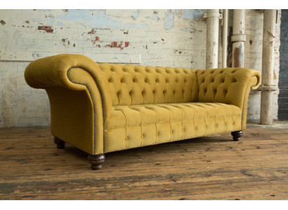 Canapé trois places de luxe Chesterfield design jaune pour salon