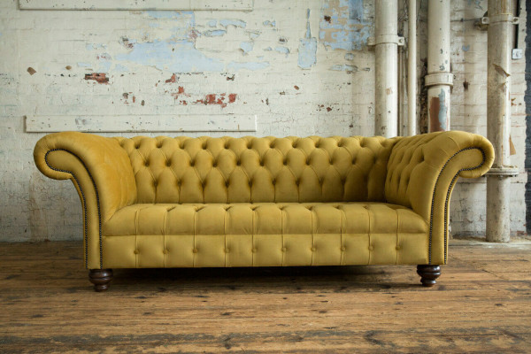 Canapé trois places de luxe Chesterfield design jaune pour salon