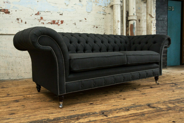Canapé 3 places Chesterfield noir moderne de luxe