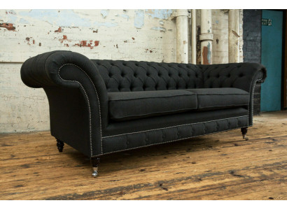 Canapé 3 places Chesterfield noir moderne de luxe