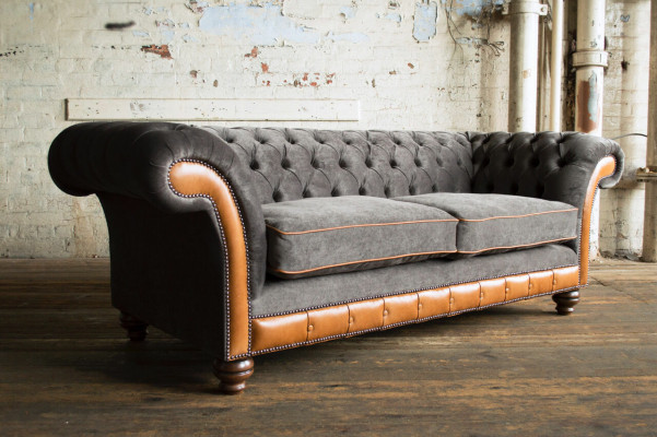 Canapé de luxe Chesterfield 3 places gris-brun pour le salon
