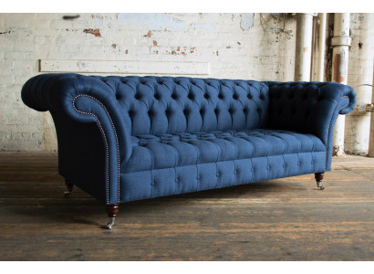 Textile bleu Chesterfield canapé 4 places en tissu designs