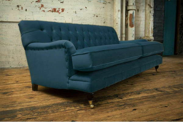 Canapé de luxe bleu moderne Chesterfield trois places, canapé trois places pour le salon