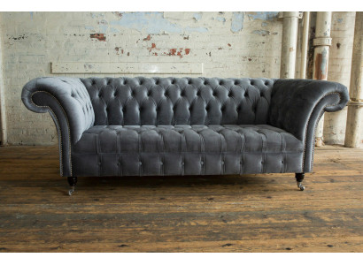 Moderne Chesterfield grau 3-Sitzer Stilvolle Wohnzimmer-3-Sitzer-Couch