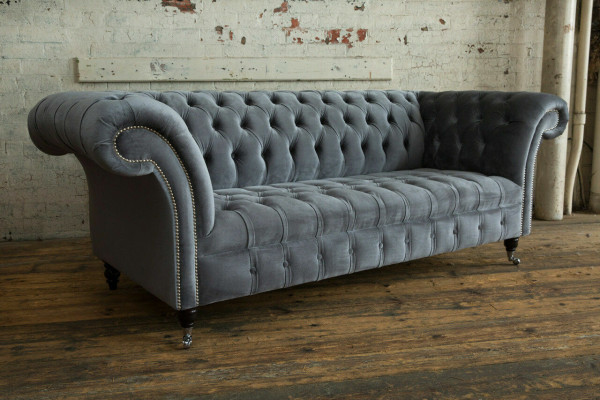 Moderne Chesterfield grau 3-Sitzer Stilvolle Wohnzimmer-3-Sitzer-Couch