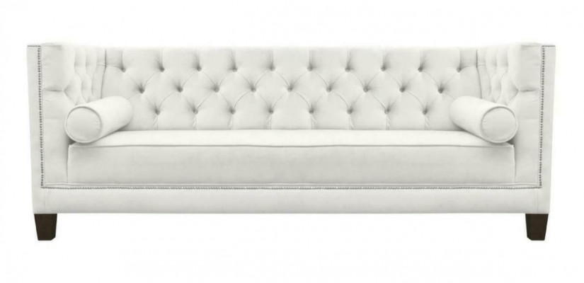 Un canapé blanc en tissu à trois places pour le salon, avec des canapés en tissu ou en cuir et un canapé Chesterfield.