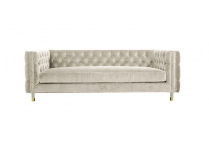 Mobilier beige Canapé Chesterfield 4 places Velours XXL Grand Tissu Textile Canapés