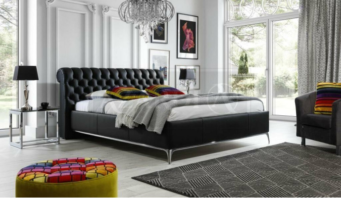 Lit double de luxe Chesterfield noir Designer Meubles de chambre