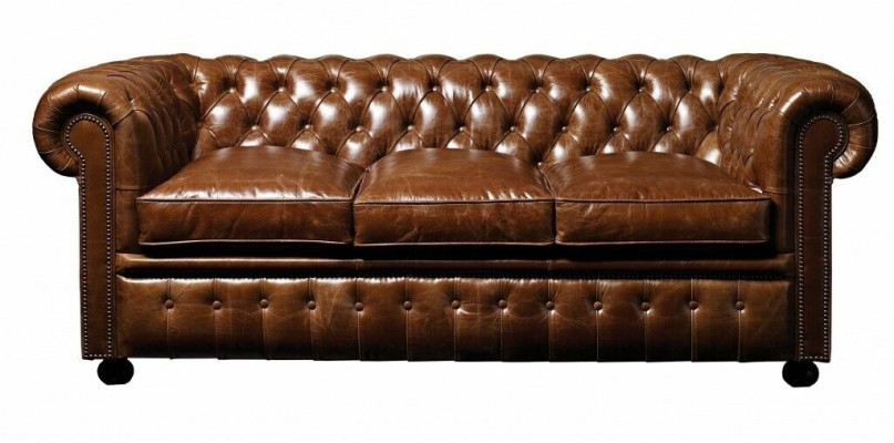 Canapé de salon 3 places en cuir marron Chesterfield de luxe