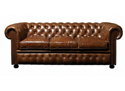 Canapé de salon 3 places en cuir marron Chesterfield de luxe
