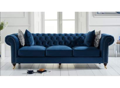 Canapé Chesterfield bleu de luxe pour salon en tissu