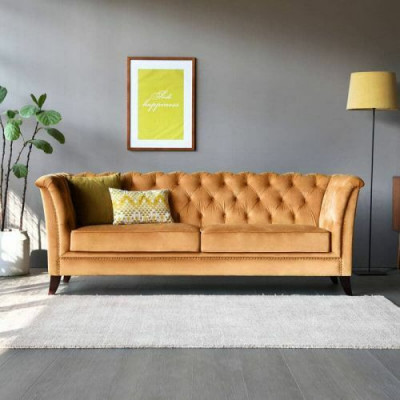 Canapé de luxe moderne Chesterfield 3 places de couleur orange pour salon