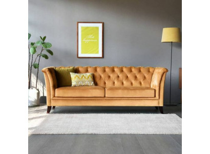 Canapé de luxe moderne Chesterfield 3 places de couleur orange pour salon