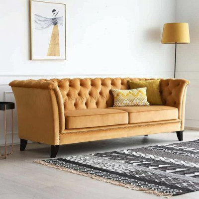 Canapé de luxe moderne Chesterfield 3 places de couleur orange pour salon