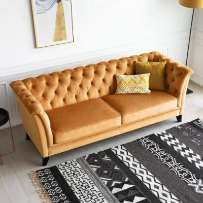 Canapé de luxe moderne Chesterfield 3 places de couleur orange pour salon