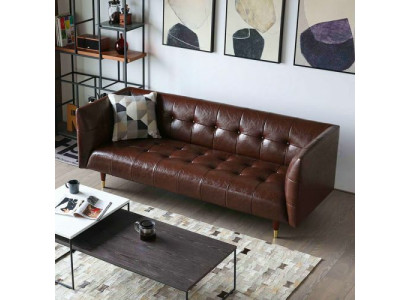 Canapé de salon en cuir luxueux 3 places Chesterfield marron