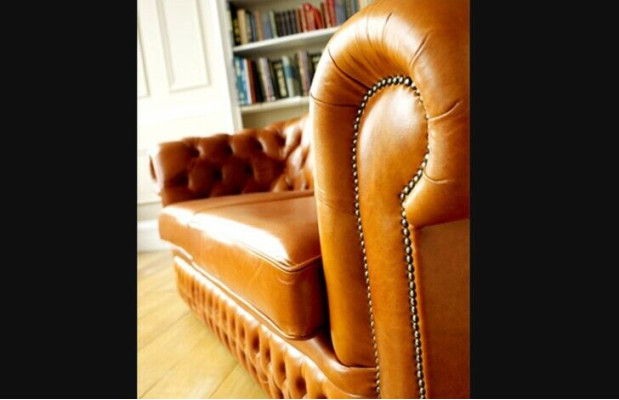 Canapé Chesterfield en tissu d'ameublement en cuir Marron 3 places
