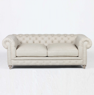 Canapé de luxe White Chesterfield trois places moderne pour salon de trois places
