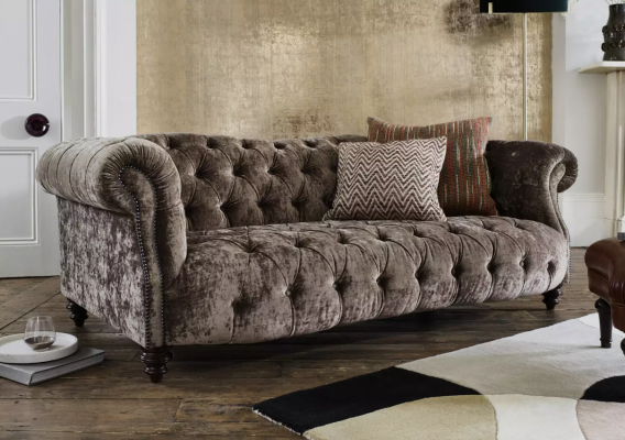 Canapé design trois places Chesterfield marron en cuir de luxe